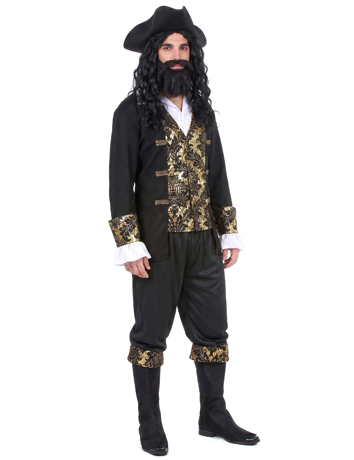 Disfraz de pirata hombre negro y dorado