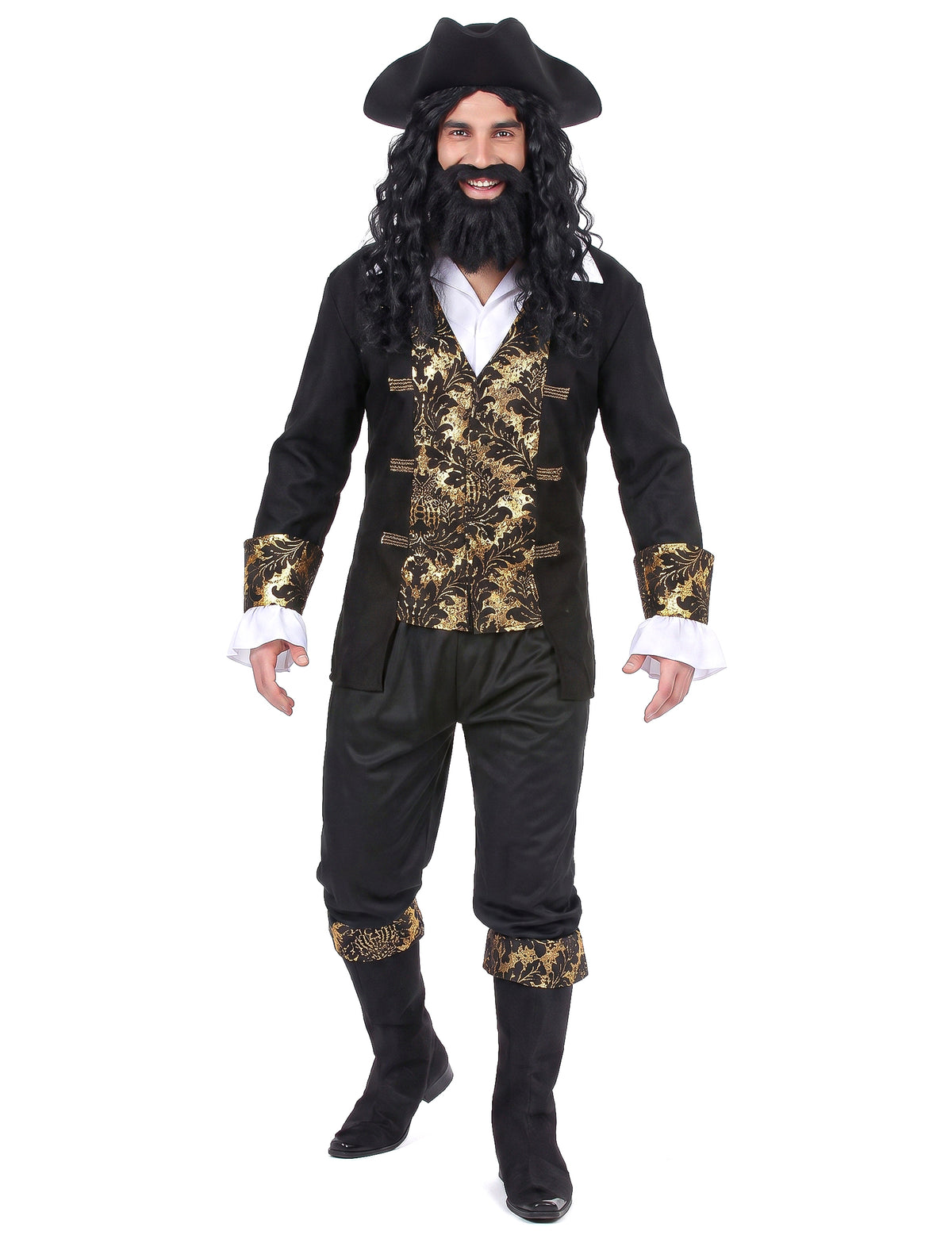 Disfraz de pirata hombre negro y dorado