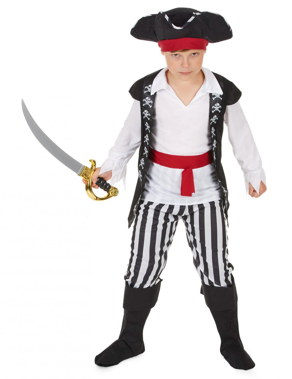Disfraz de pirata para niño con rayas negras y blancas