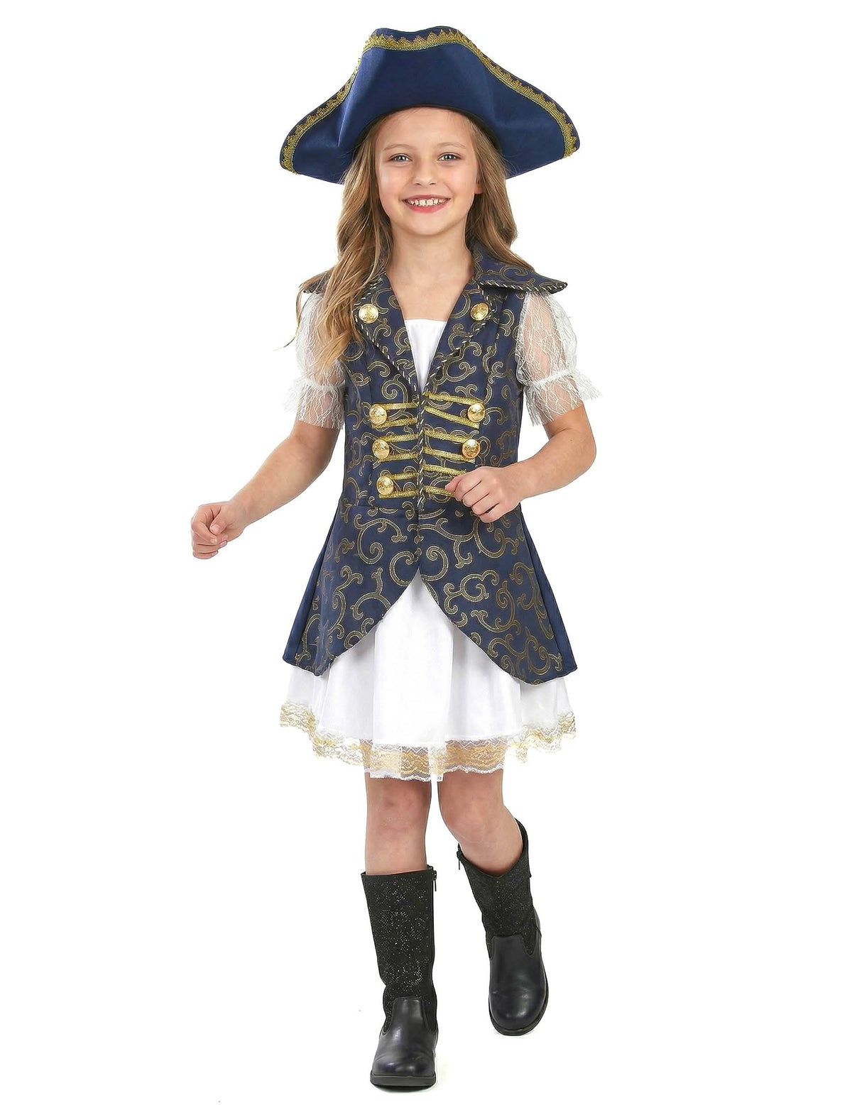 Vista frontal del disfraz de pirata para niña