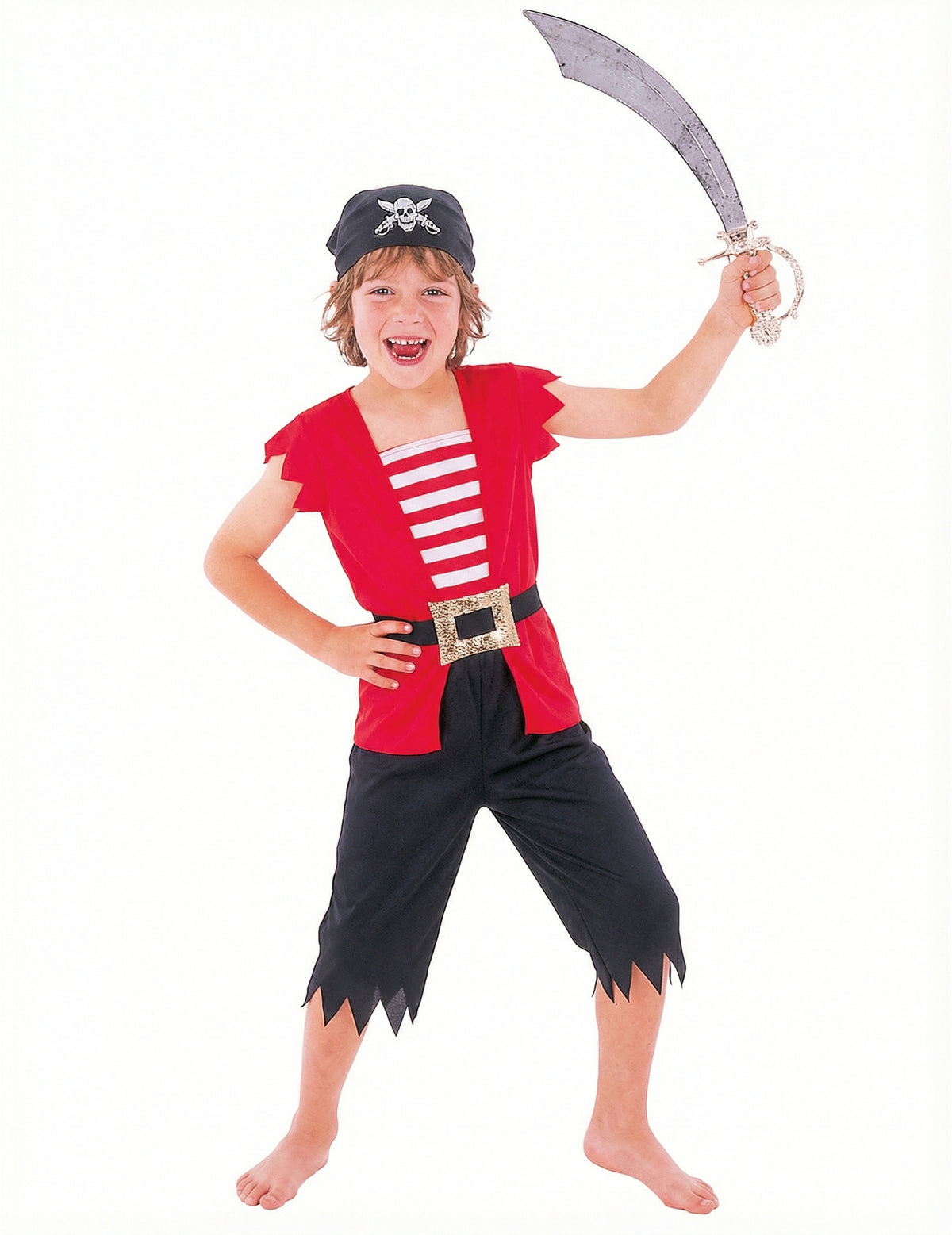 Déguisement pirate corsaire pour garçon rouge et noir avec bandana