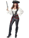 Déguisement de pirate pour femme gris avec pantalon rayé et chapeau