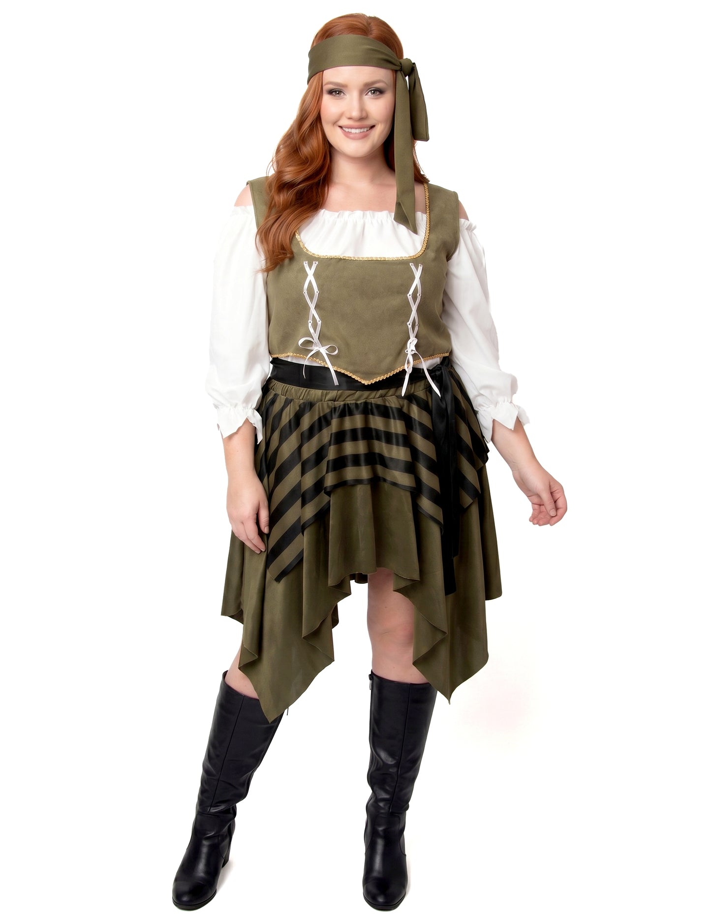 Disfraz de pirata bucanero verde en talla grande para mujer