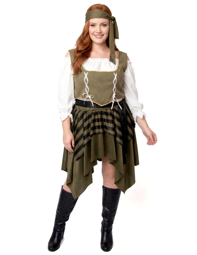 Disfraz de pirata bucanero verde en talla grande para mujer