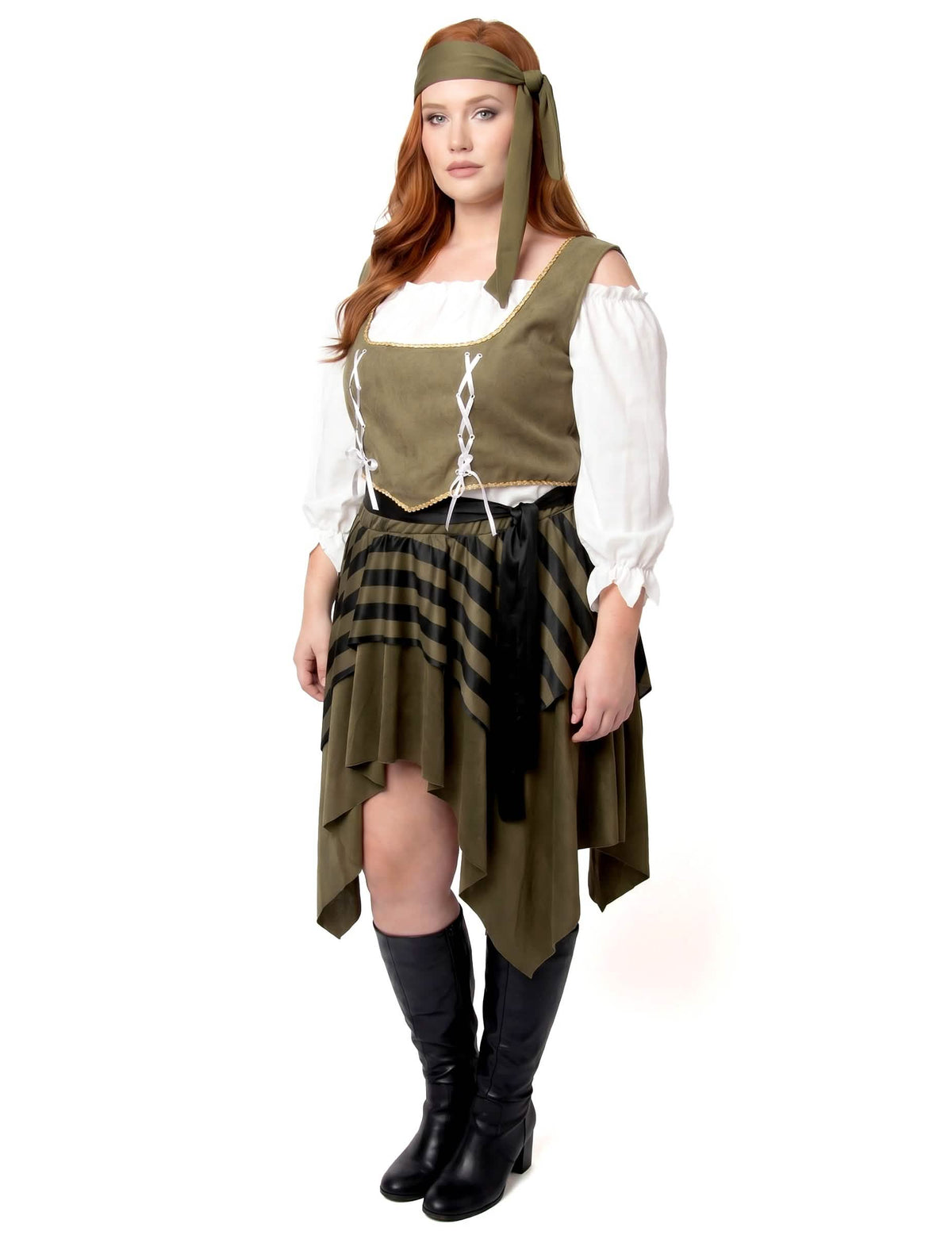 Disfraz de pirata bucanero verde en talla grande para mujer