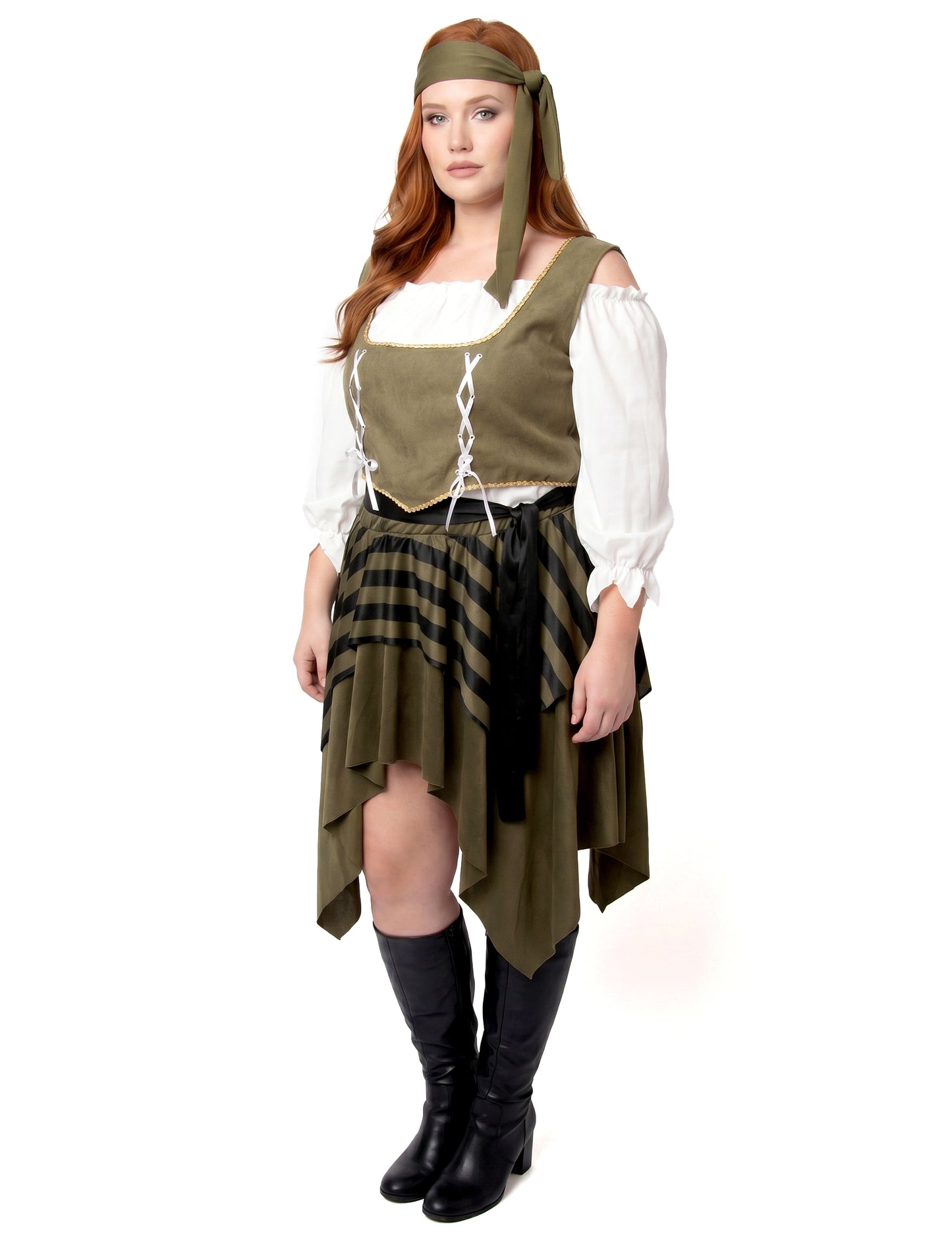 Disfraz de pirata bucanero verde en talla grande para mujer