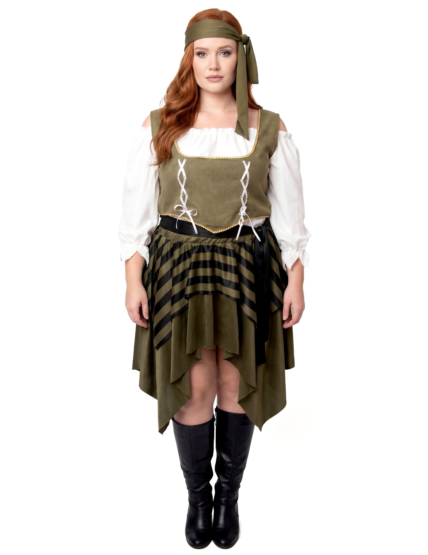 Disfraz de pirata bucanero verde en talla grande para mujer