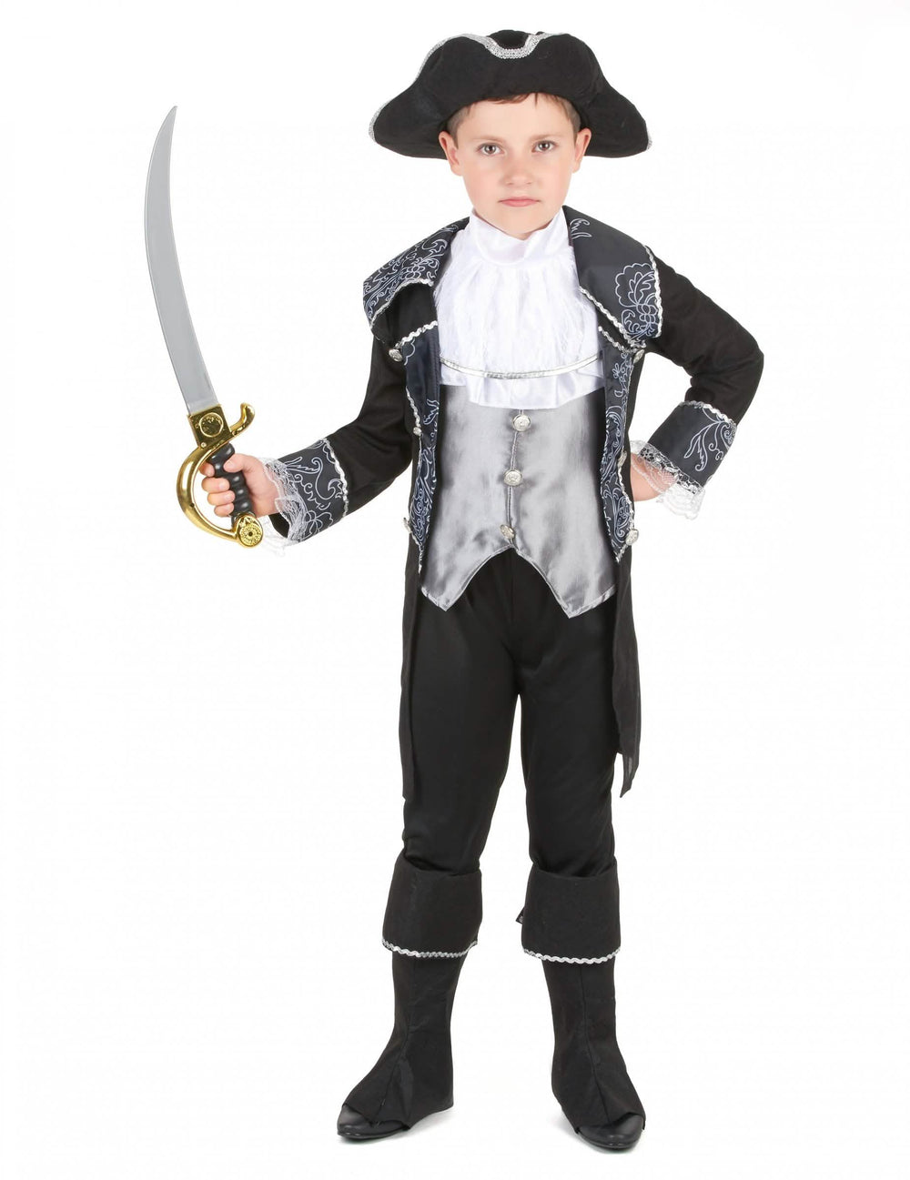 Déguisement pirate pour garçon gris et noir avec chapeau