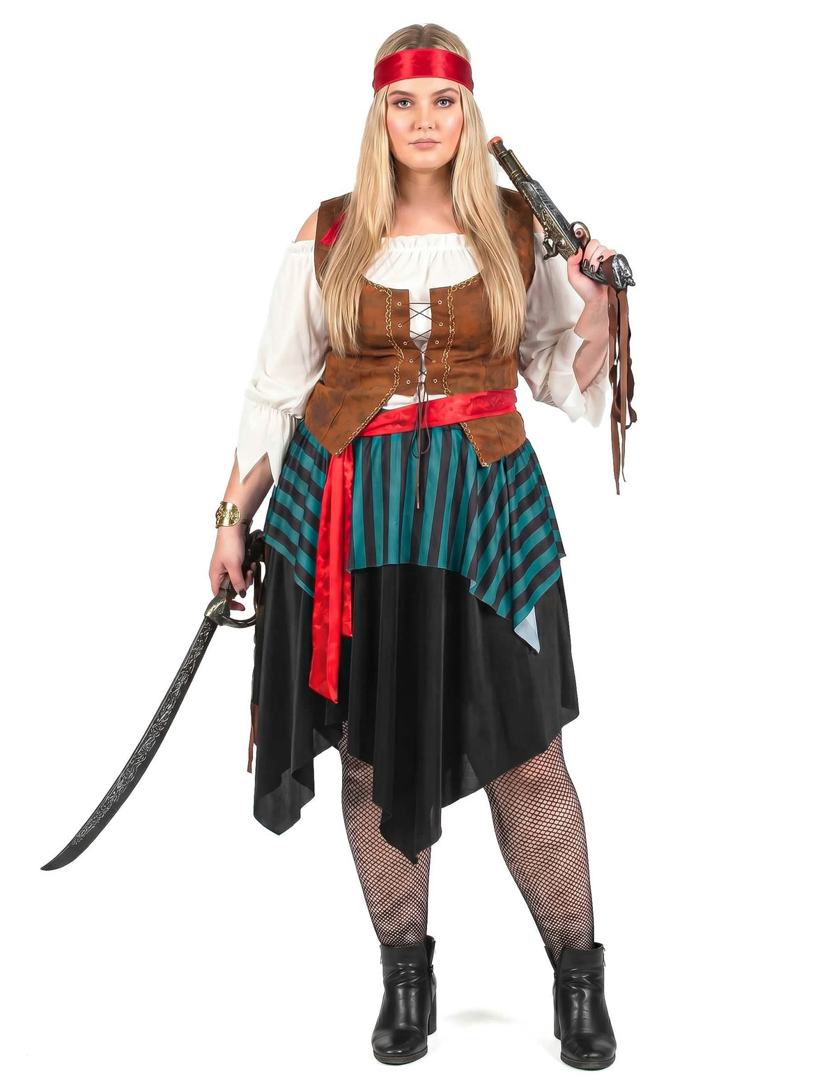 Disfraz pirata rayado azul y negro mujer talla grande