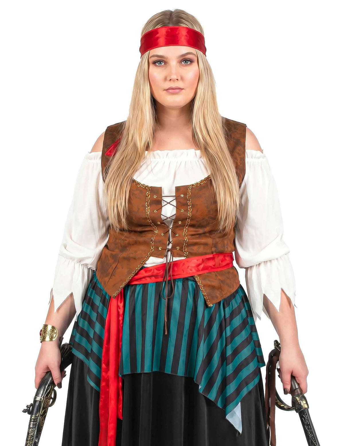 Disfraz pirata rayado azul y negro mujer talla grande
