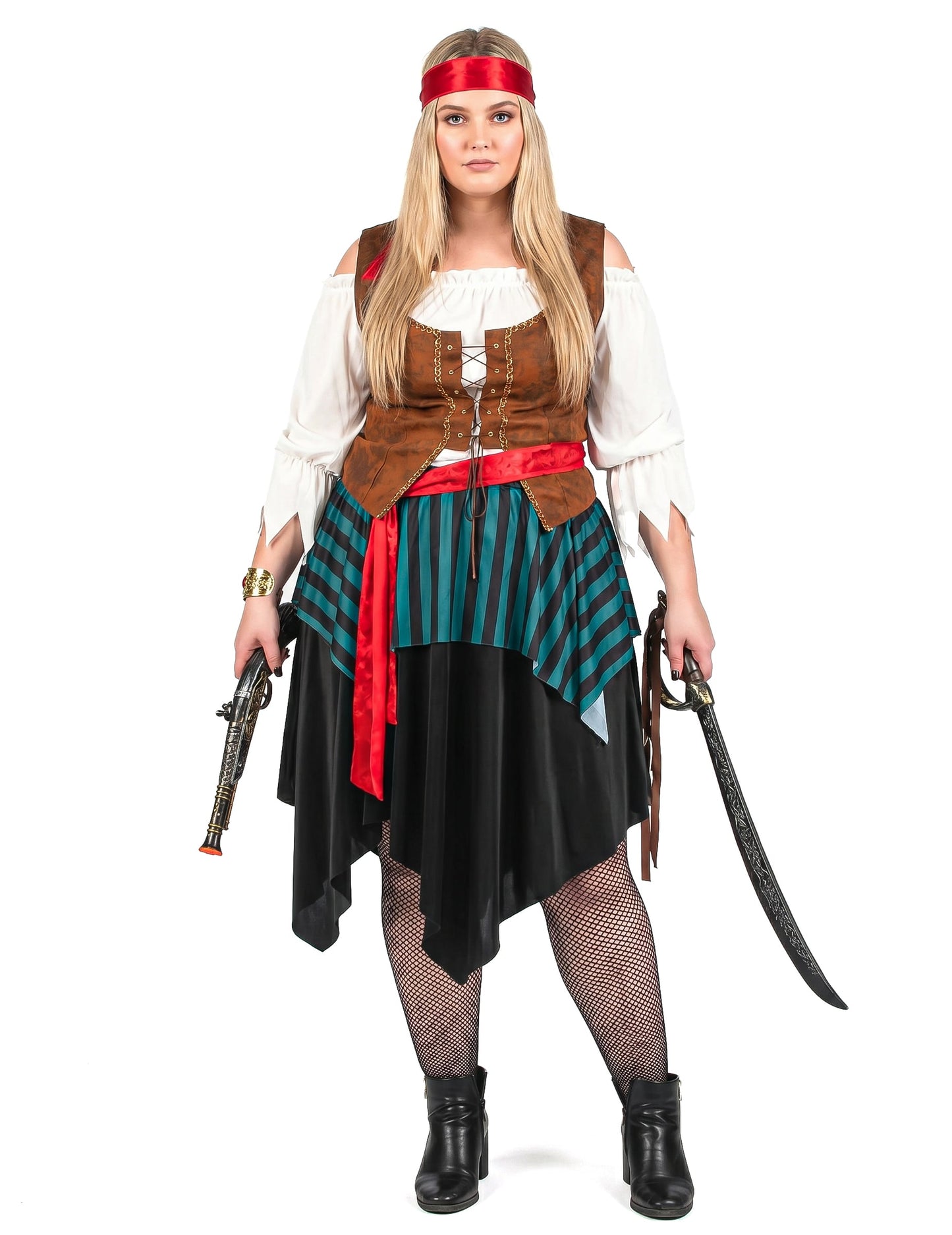 Déguisement pirate rayé bleu et noir grande taille femme