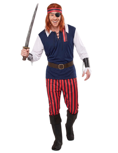 Disfraz de pirata rayas rojas y negras hombre
