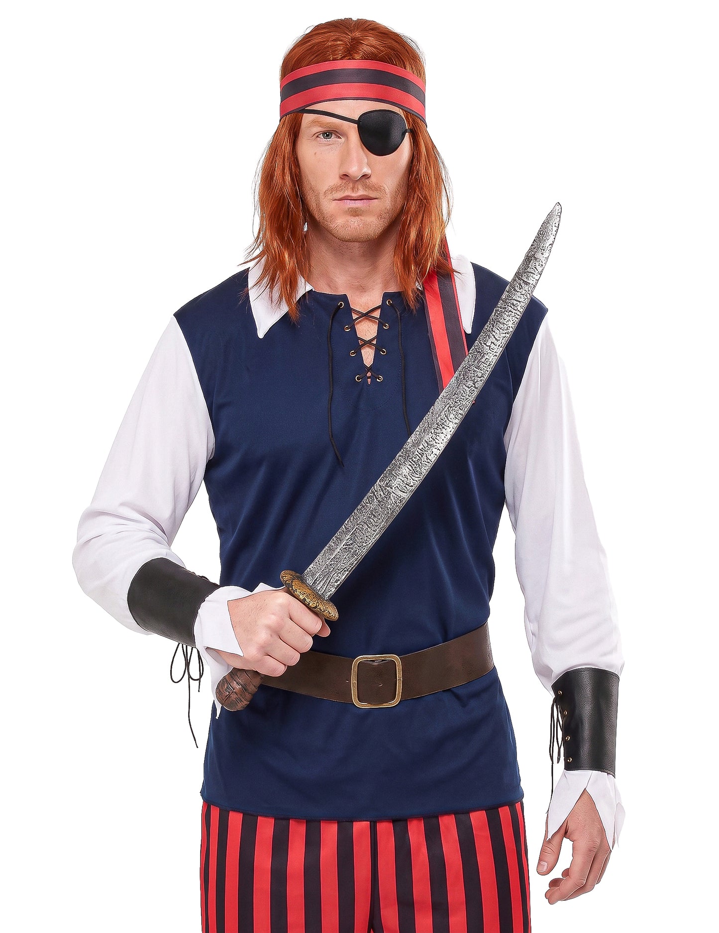 Disfraz de pirata rayas rojas y negras hombre