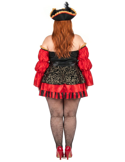 Disfraz de pirata rojo de lujo talla grande para mujer