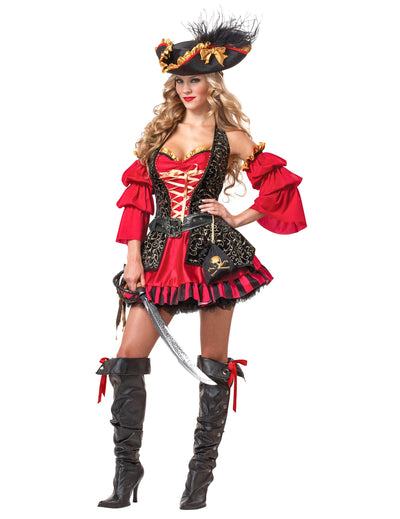 Disfraz Pirata rojo para mujer - Premium
