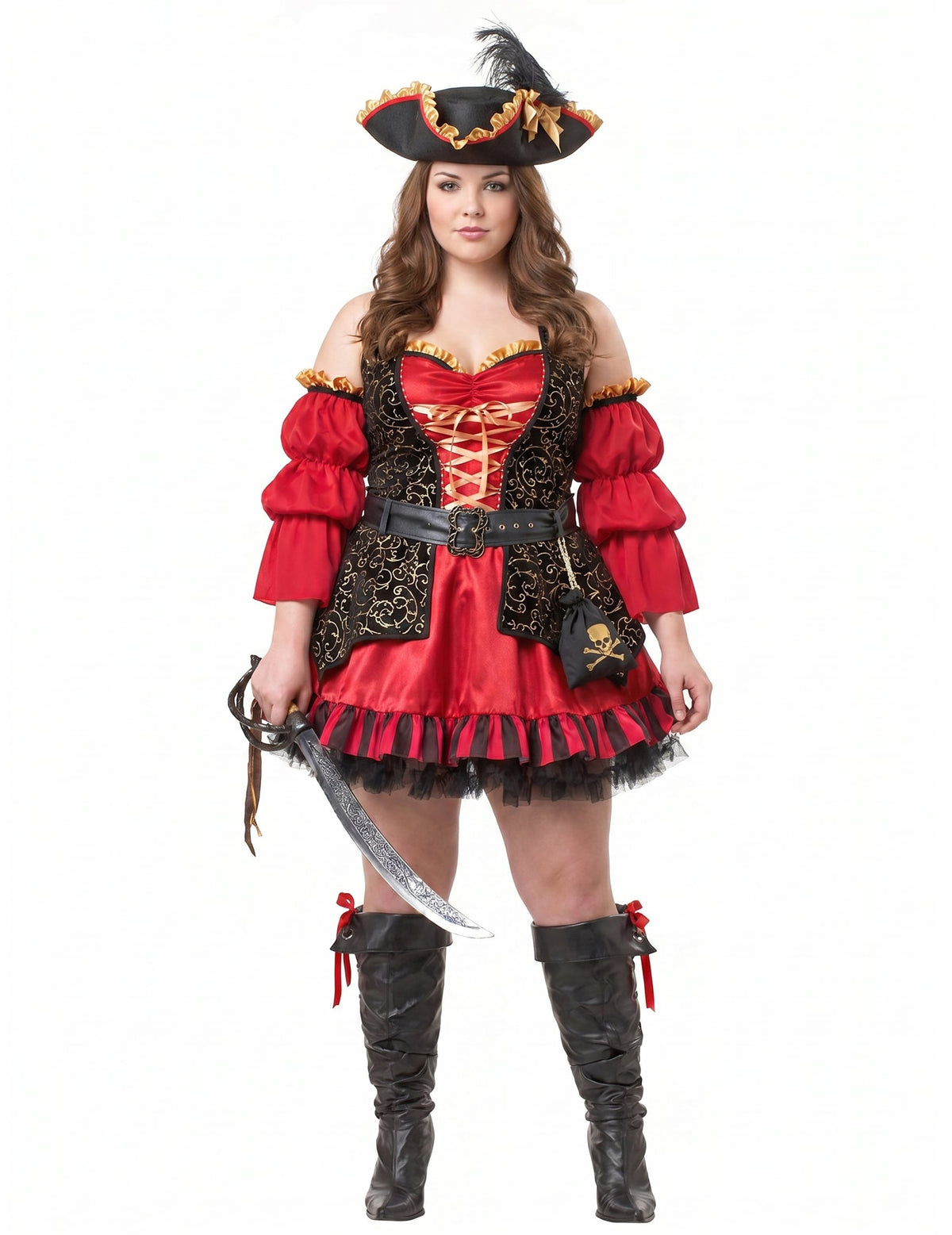 Disfraz Pirata rojo para mujer - Premium