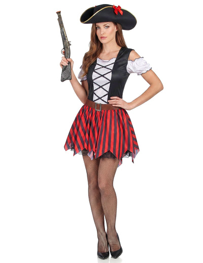 Disfraz pirata rayas rojas y negras mujer