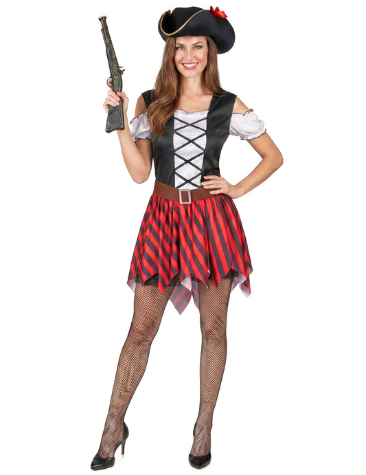 Disfraz pirata rayas rojas y negras mujer