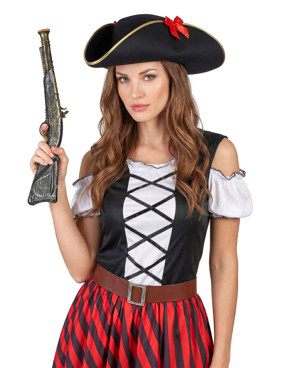 Disfraz pirata rayas rojas y negras mujer