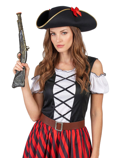 Disfraz pirata rayas rojas y negras mujer