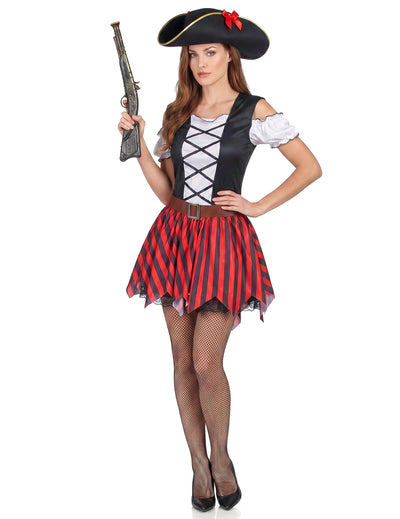 Disfraz pirata rayas rojas y negras mujer