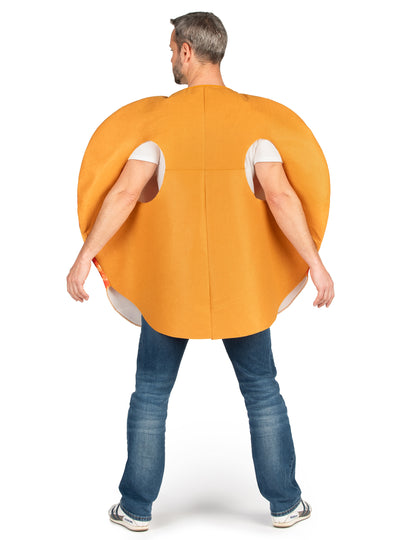 Vue de dos du déguisement pizza pour adulte au pepperoni