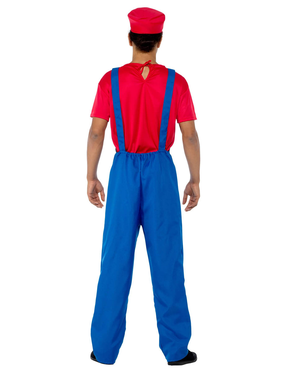 Vista trasera del disfraz de plomero rojo para hombre