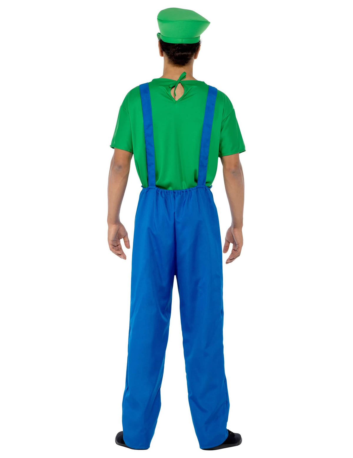 Vue de dos du déguisement de plombier vert pour homme