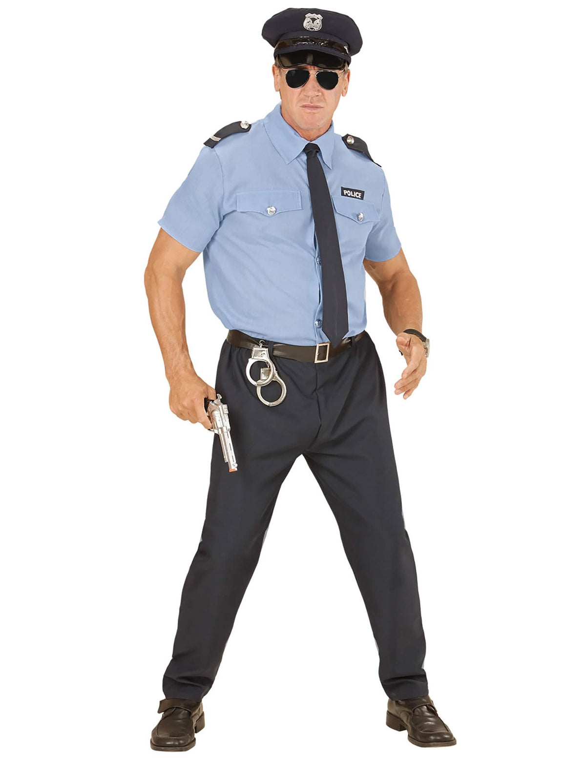 Disfraz de policía para hombre azul con gorra y corbata