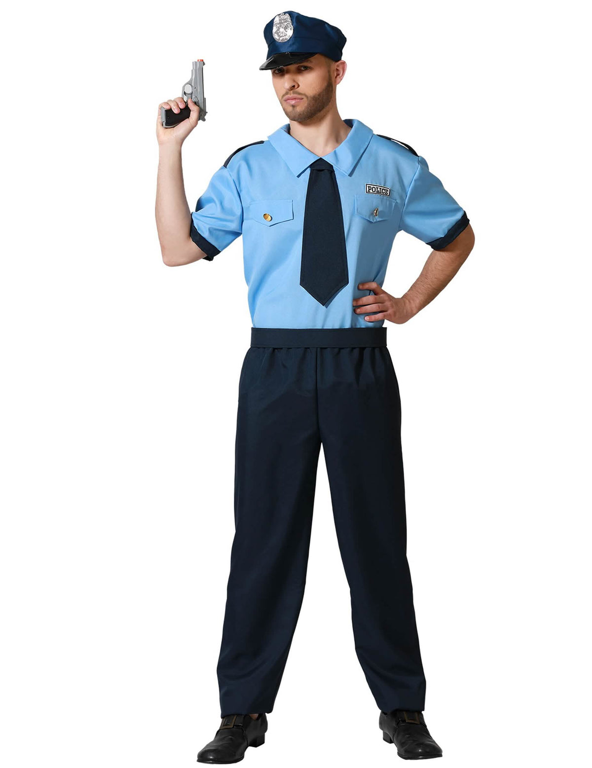 Disfraz de policía para hombre azul cielo y marino con gorra