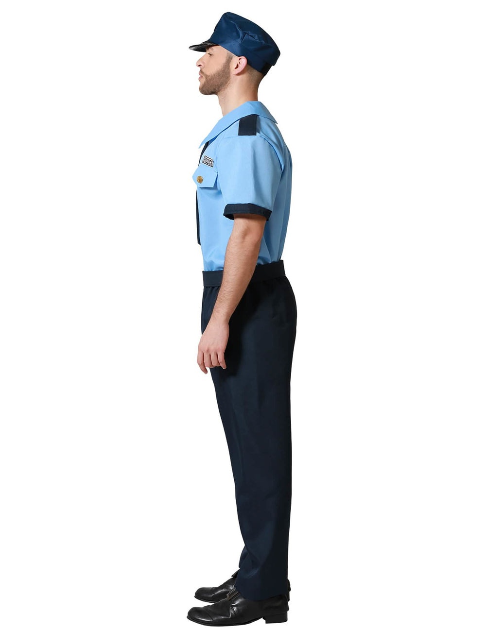 Vista de perfil del disfraz de policía