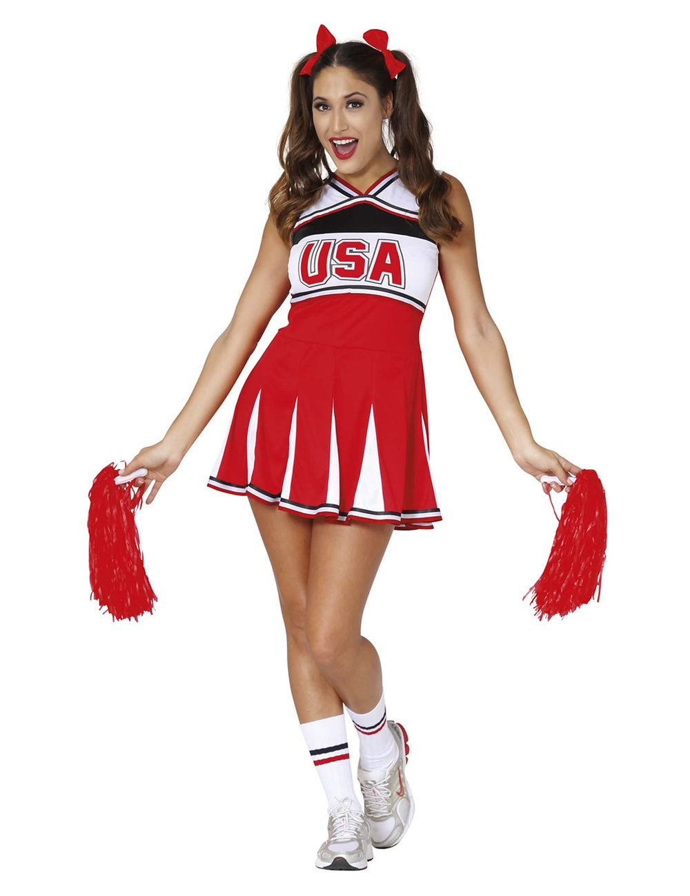 Vue d'ensemble du déguisement pompom girl pour adolescente rouge