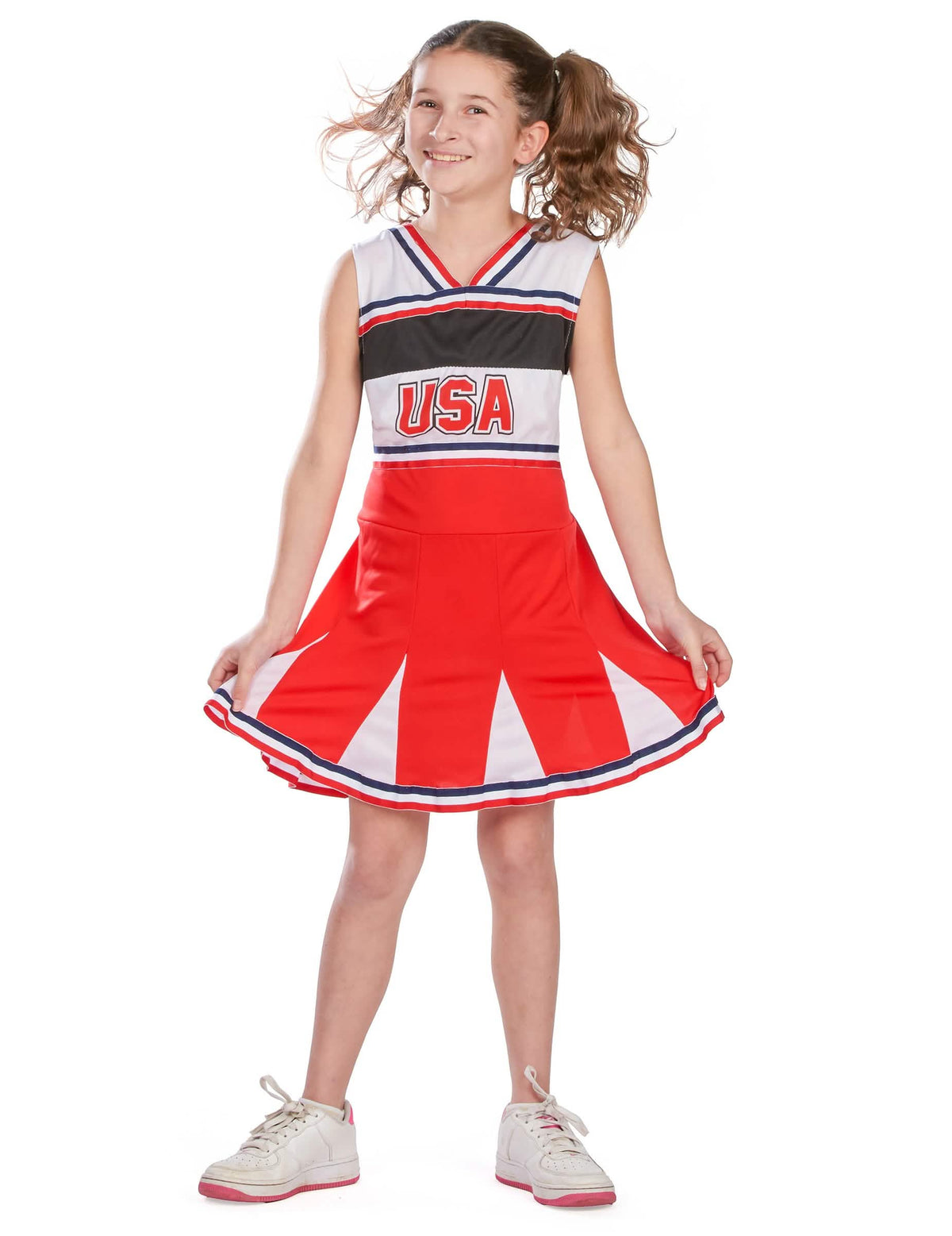 Vue de face du déguisement pompom girl USA