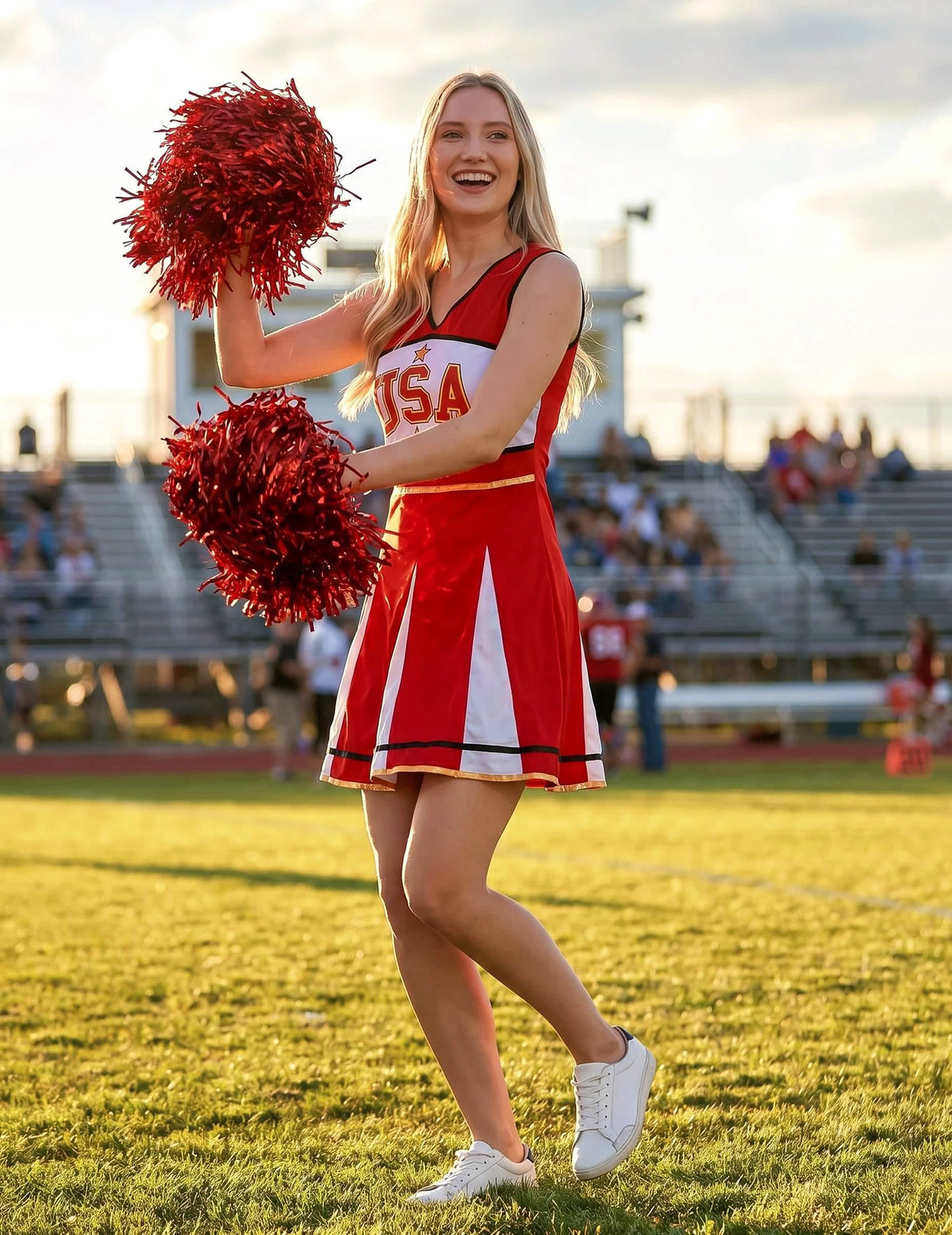 Disfraz cheerleader USA rojo para mujer