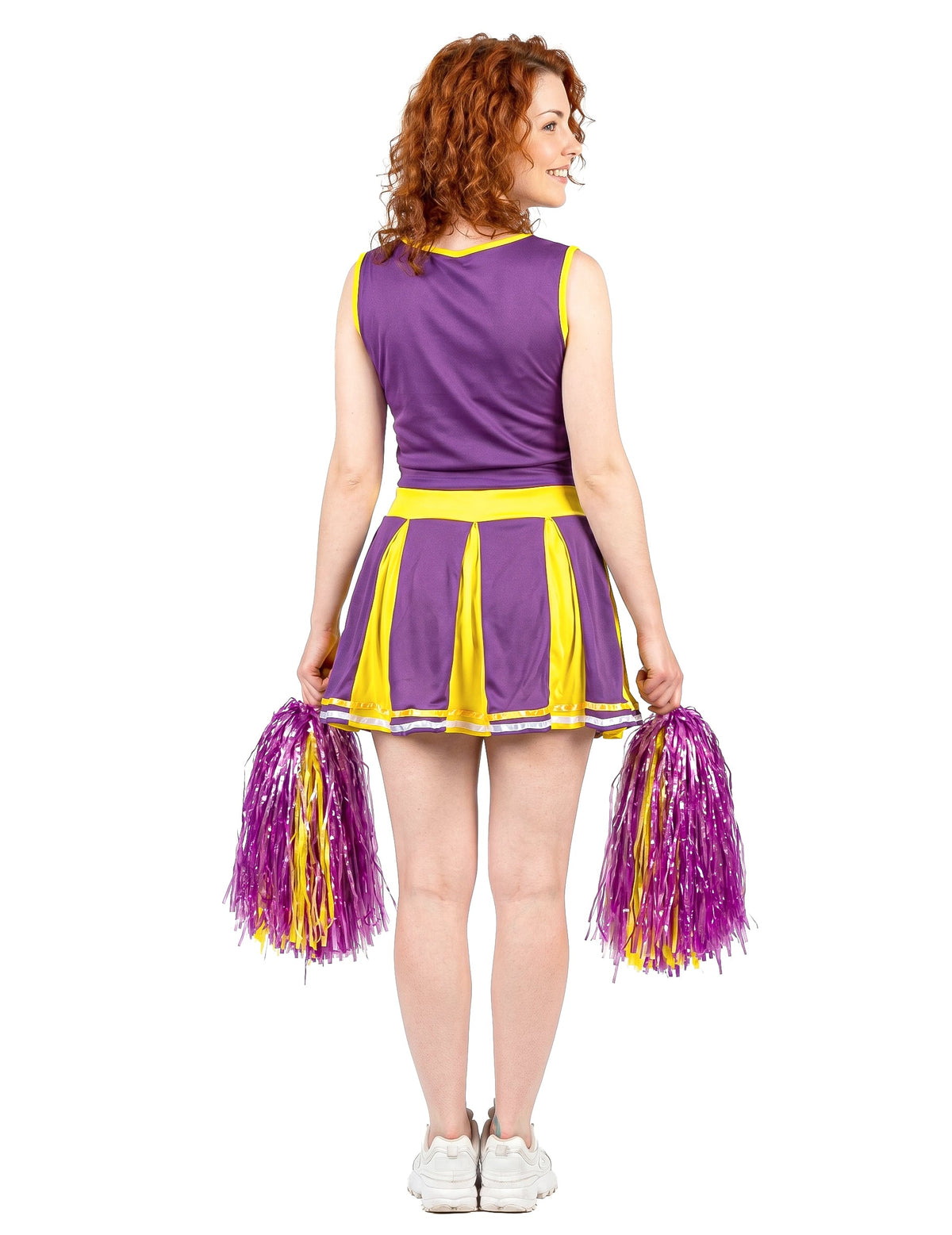 Disfraz animadora USA morado y amarillo mujer
