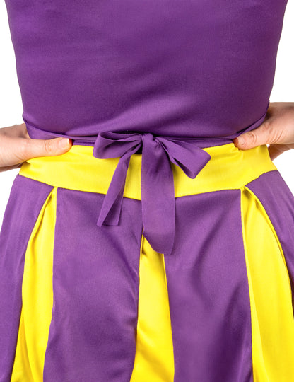 Disfraz animadora USA morado y amarillo mujer