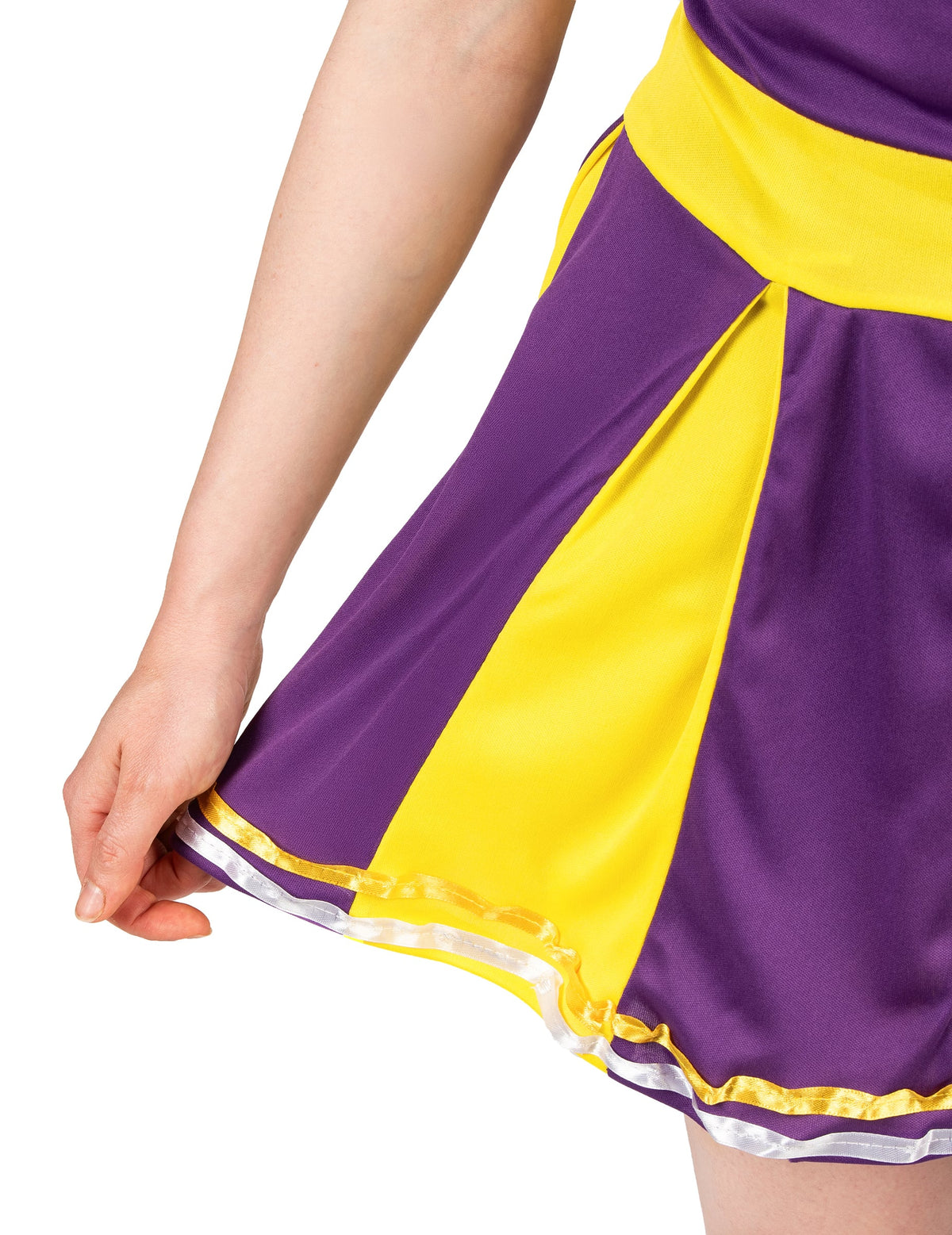 Disfraz animadora USA morado y amarillo mujer