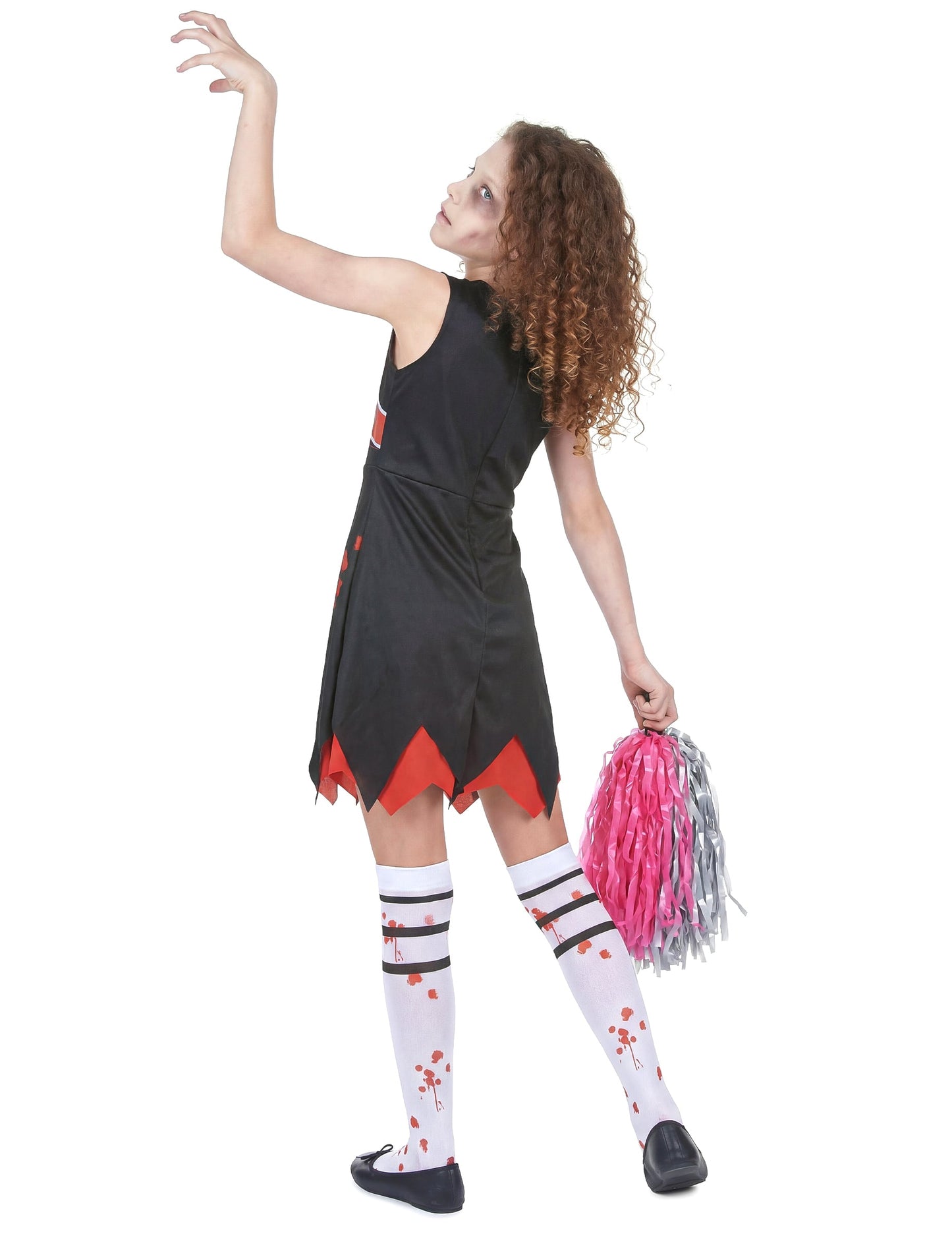 Vue de dos du déguisement de pompom girl zombie pour fille