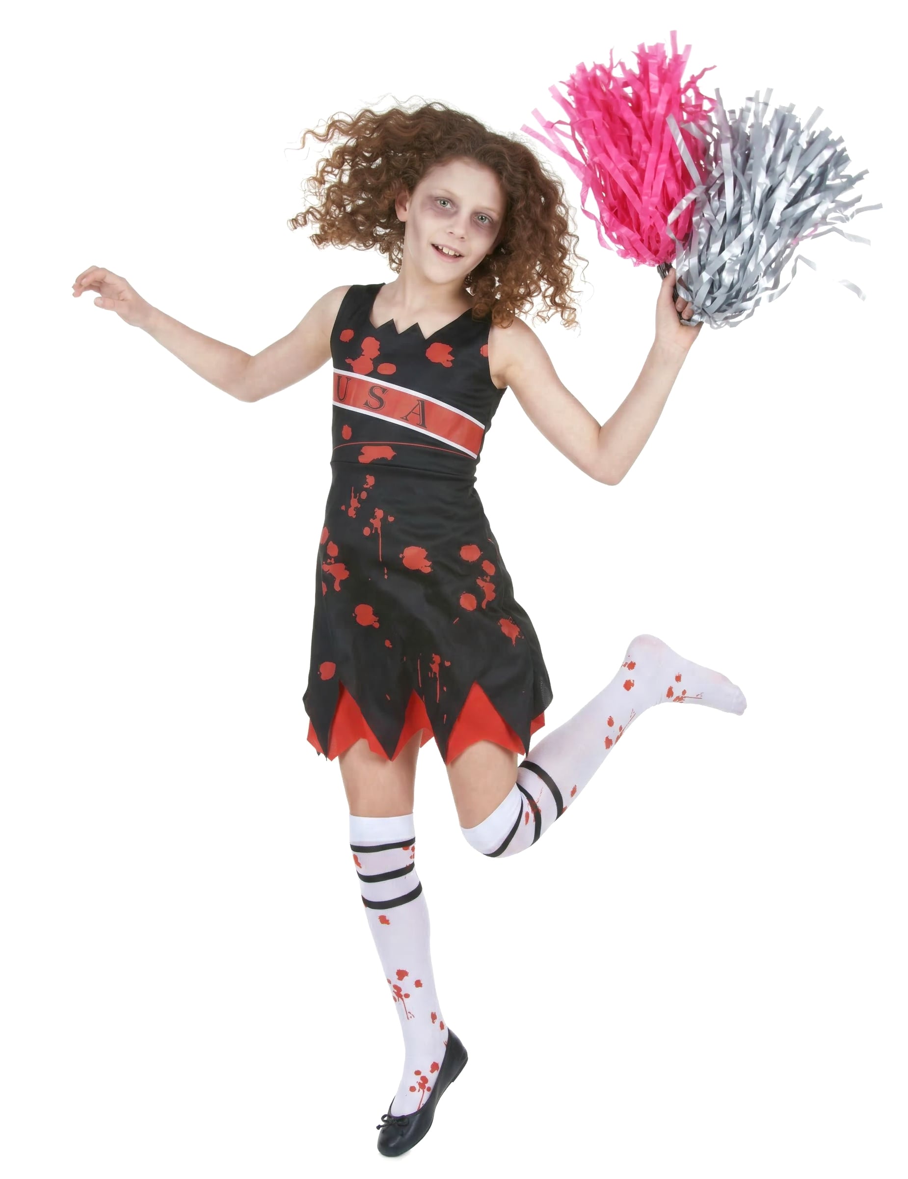 Mise en situation du déguisement de pompom girl zombie pour fille