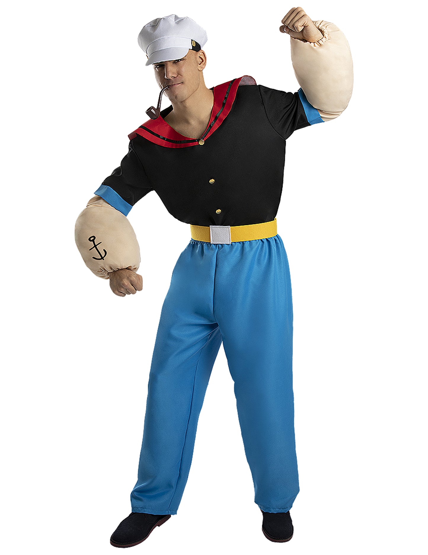 Déguisement Popeye™ pour adulte avec muscles rembourrés et chapeau de marin
