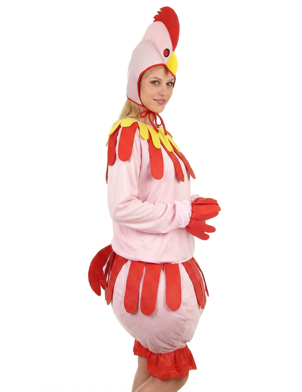 Vista de perfil del disfraz de pollo para adulto