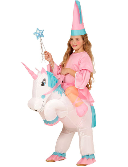 Déguisement de princesse à dos de licorne gonflable pour fille rose et blanc