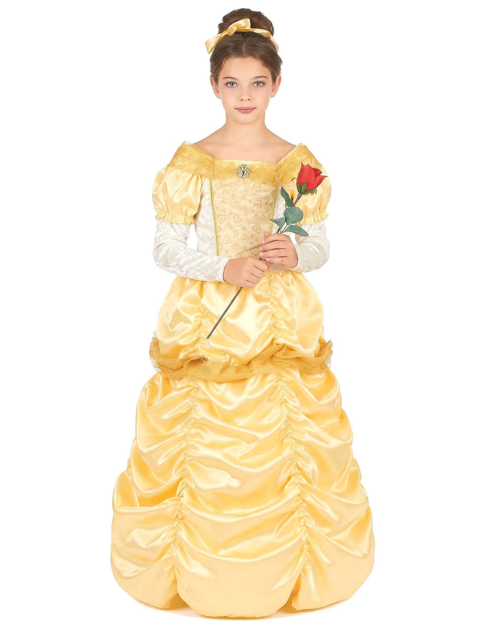 Detalle de las mangas largas del disfraz de princesa belleza para niña