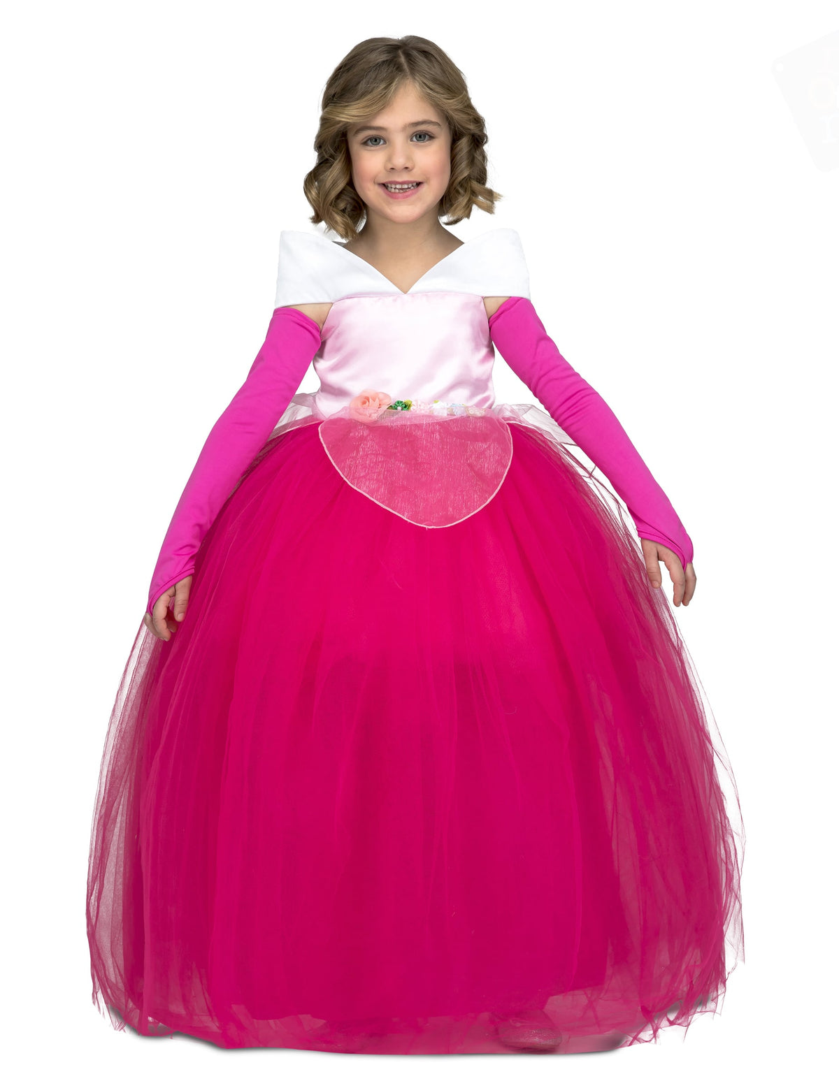 Déguisement princesse de bal pour fille rose avec jupe en tulle et gants