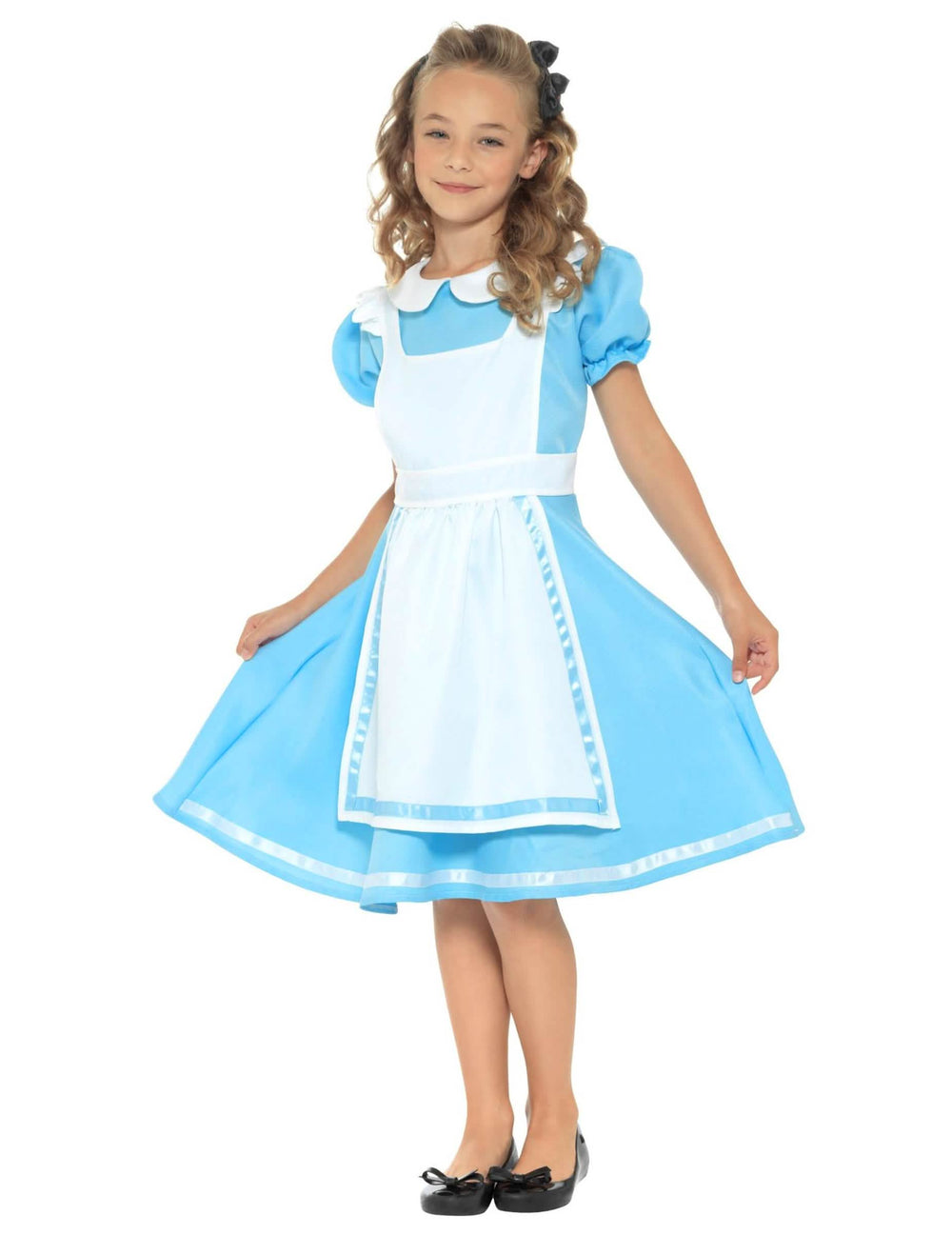 Disfraz de princesa del país maravilloso para niña azul y blanco con delantal