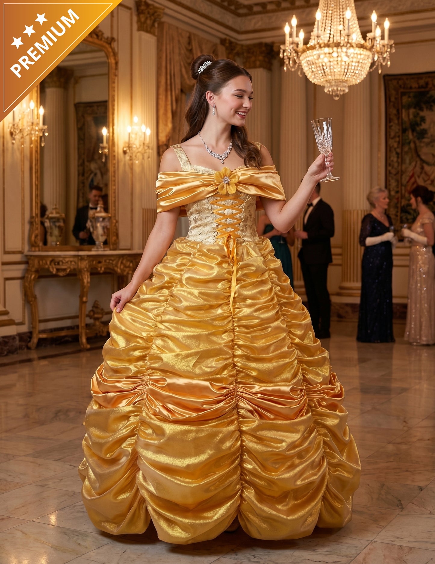 Disfraz de princesa amarillo de alta gama para mujer
