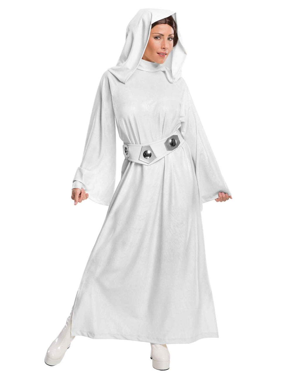 Disfraz de princesa Leia Star Wars™ para mujer blanco con capucha y cinturón