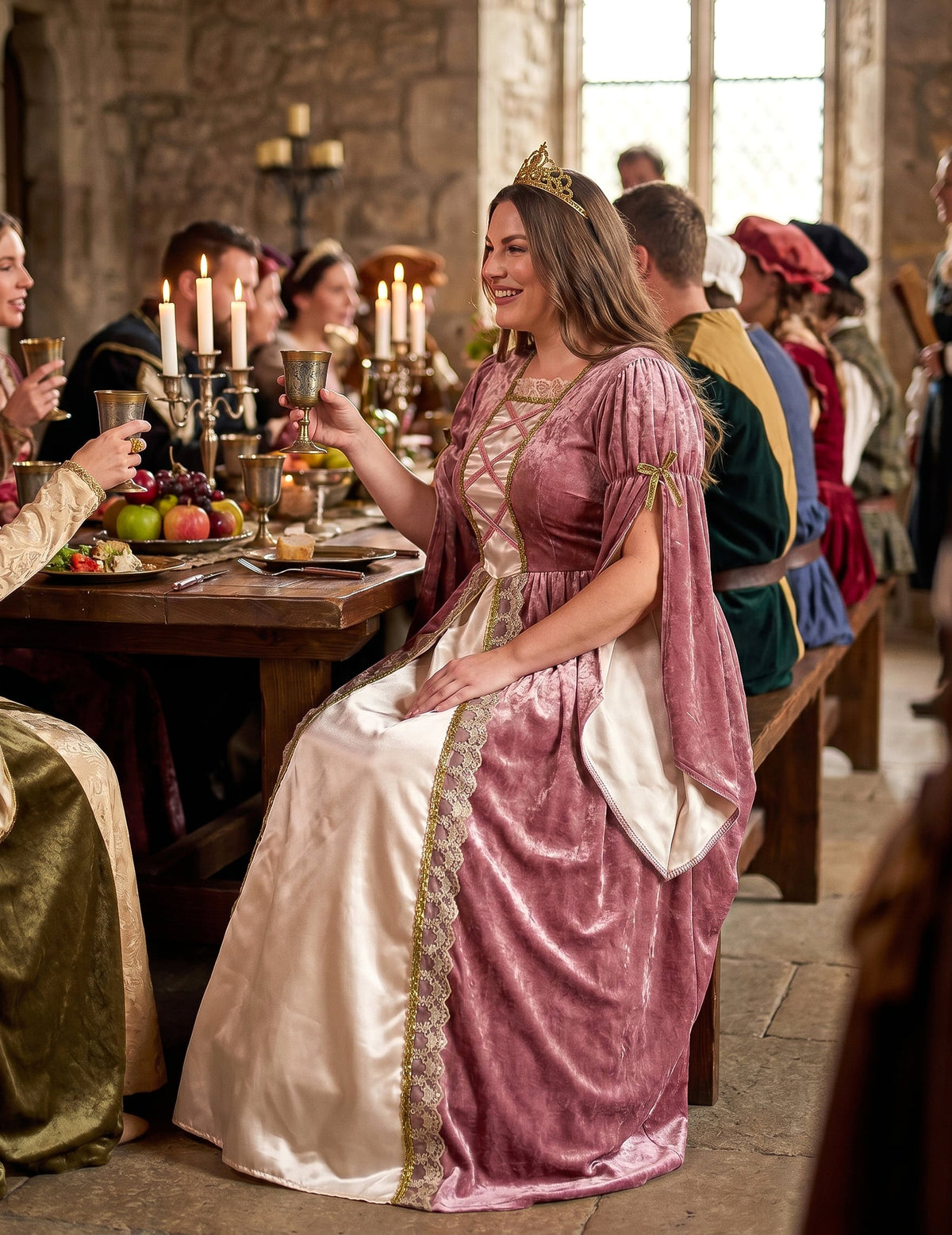 Disfraz de Princesa Medieval Rosa y Blanco Grande Mujer