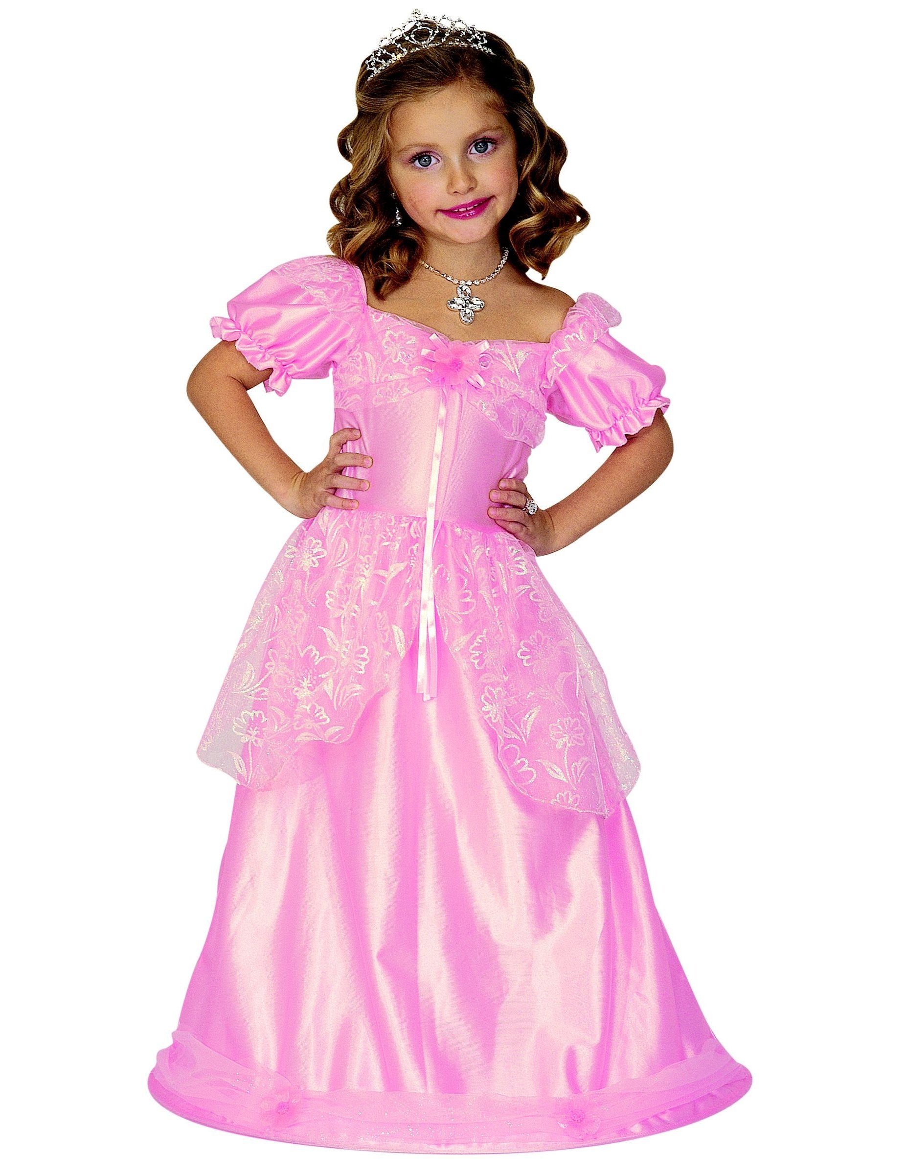 Déguisement de princesse aux manches bouffantes pour fille rose satiné
