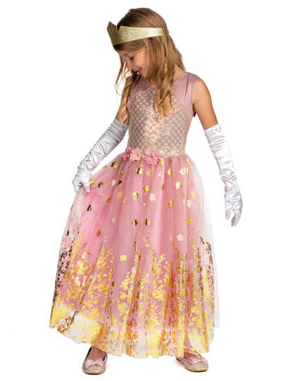 Vue de profil du déguisement de princesse pour fille rose gold